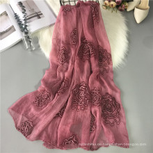 Wholesale neuesten muslimischen schal hijab einfarbig silk chiffon schal stickerei schalentwürfe